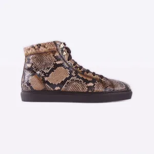 Men's Shoes Brown Python Print / Calf-Skin Leather High-Top Sneakers - Sneaker Shoes