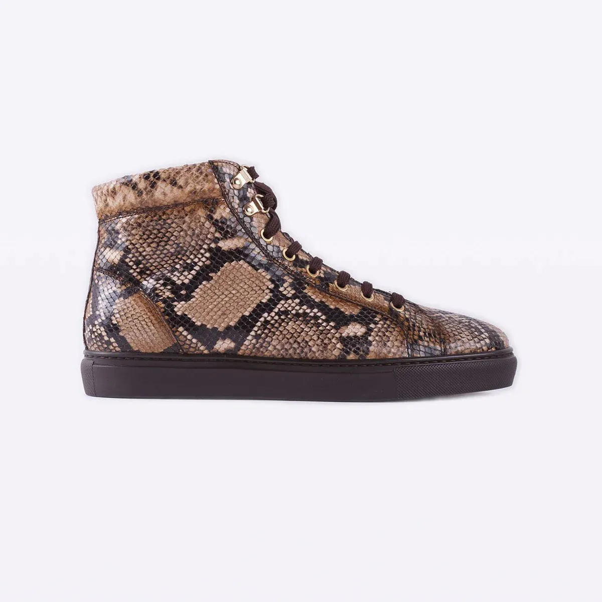Men's Shoes Brown Python Print / Calf-Skin Leather High-Top Sneakers - Sneaker Shoes