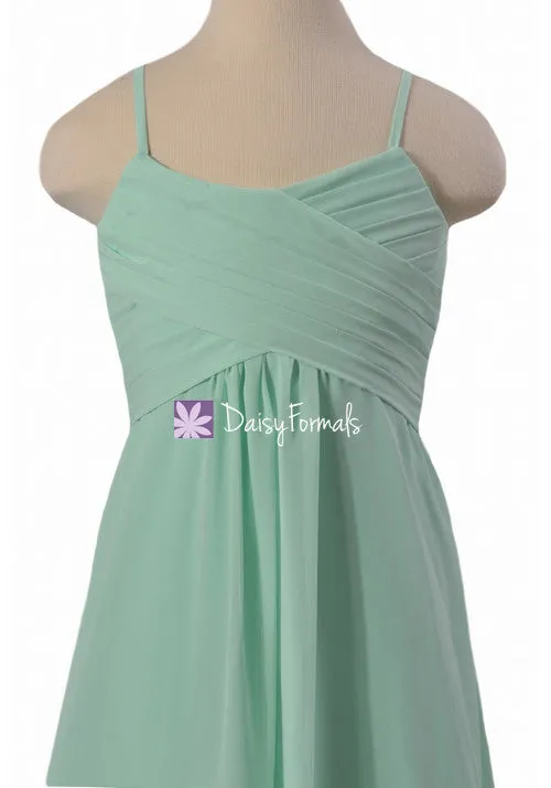 Mint Green Junior Bridesmaids Dress Full Length Junior Party Dress w/spaghetti straps (FL2442)