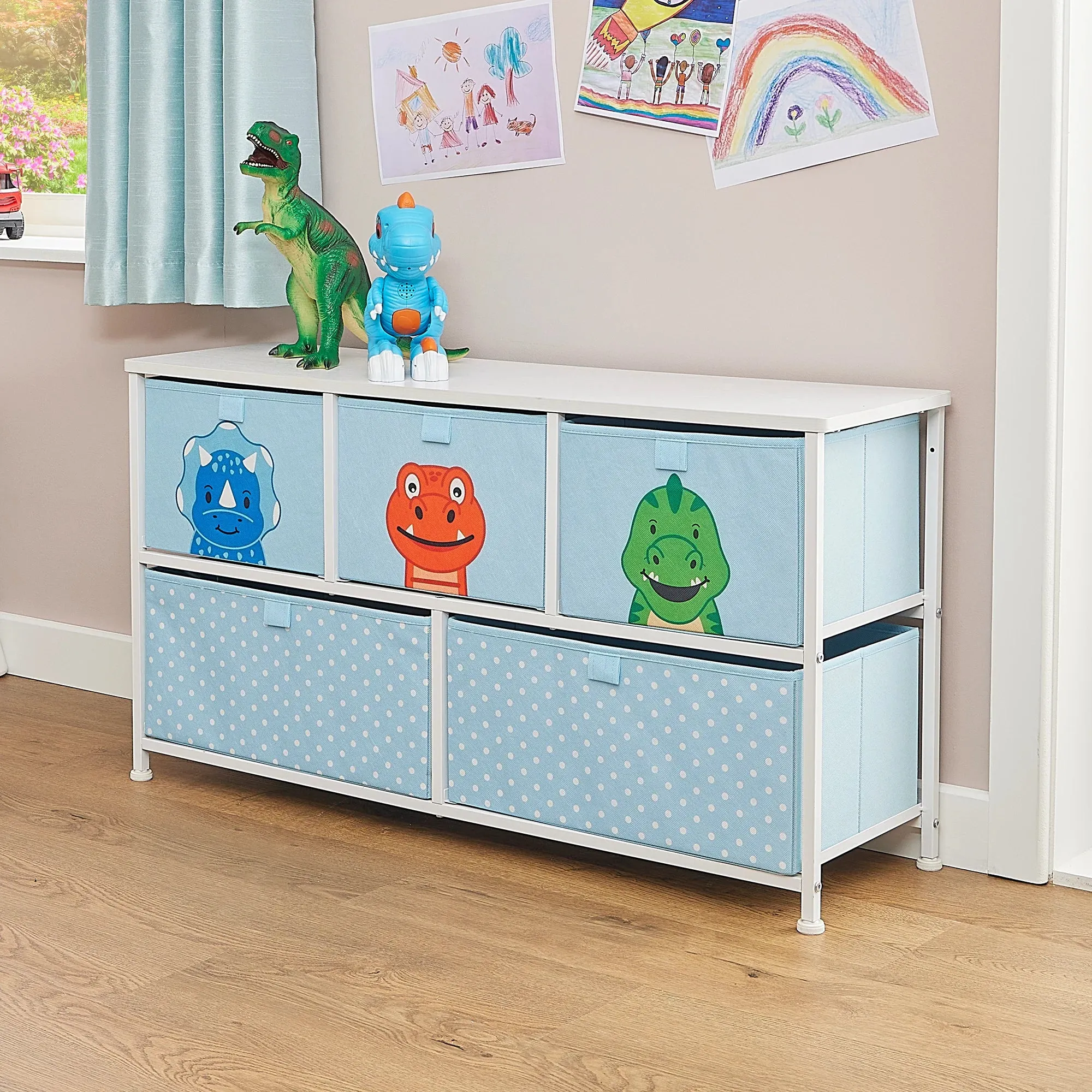 Montessori Dinosaur Toy Storage with Large Drawers | Children's Toy Box | Bench Seat