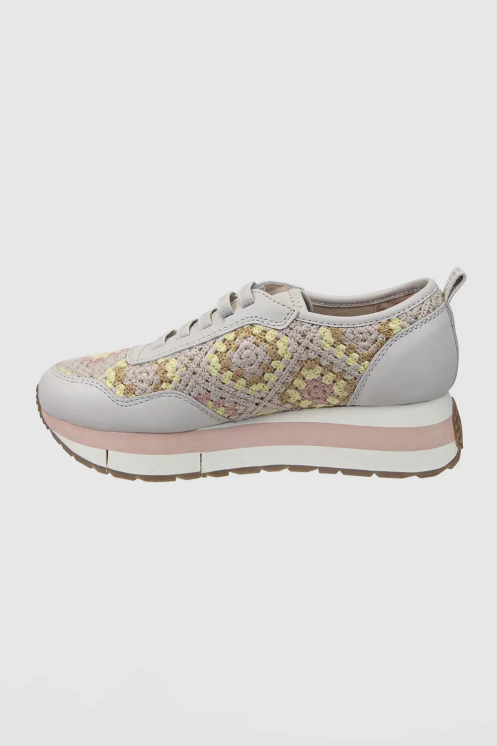 Naked Feet Kinetic Knit Patchwork Sneakers for Women in Cream | KINETIC-PATCHWORK