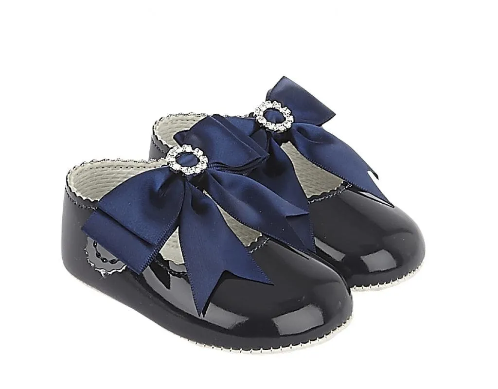 Navy Patent Soft Bottom Diamante Pram Shoe