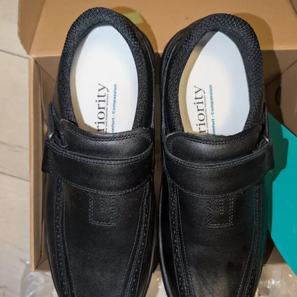 New Boxed Orthofeet Mens Hook Loop Black X-Wide Cushion Shoes Sz 9.5 - W/extras
