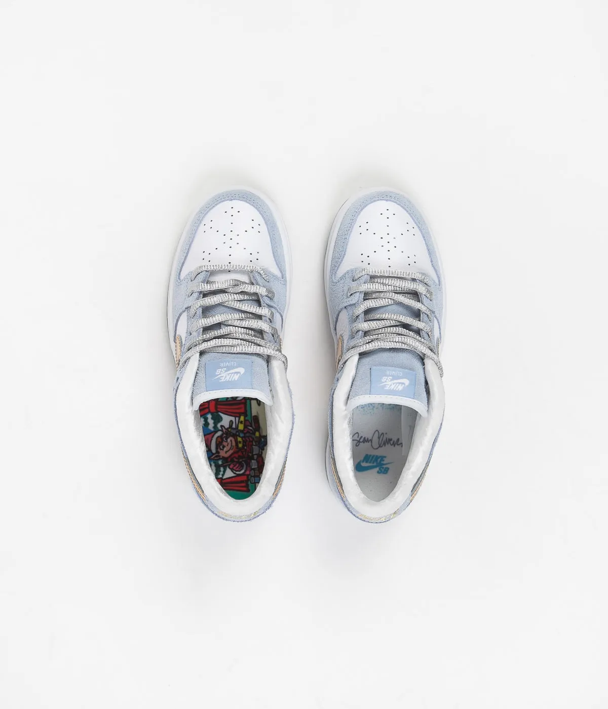 Nike SB x Sean Cliver Dunk Low Preschool Shoes - Psychic Blue / Metallic Gold - White