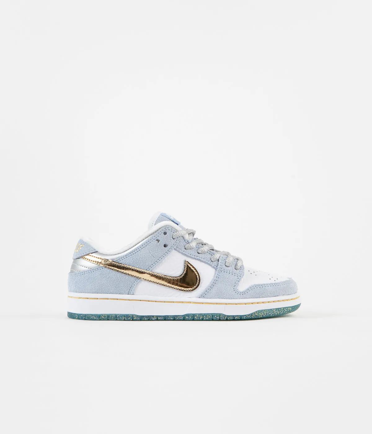 Nike SB x Sean Cliver Dunk Low Preschool Shoes - Psychic Blue / Metallic Gold - White
