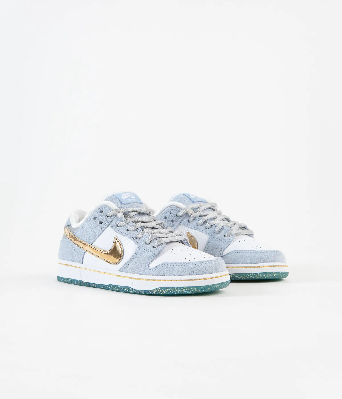 Nike SB x Sean Cliver Dunk Low Preschool Shoes - Psychic Blue / Metallic Gold - White