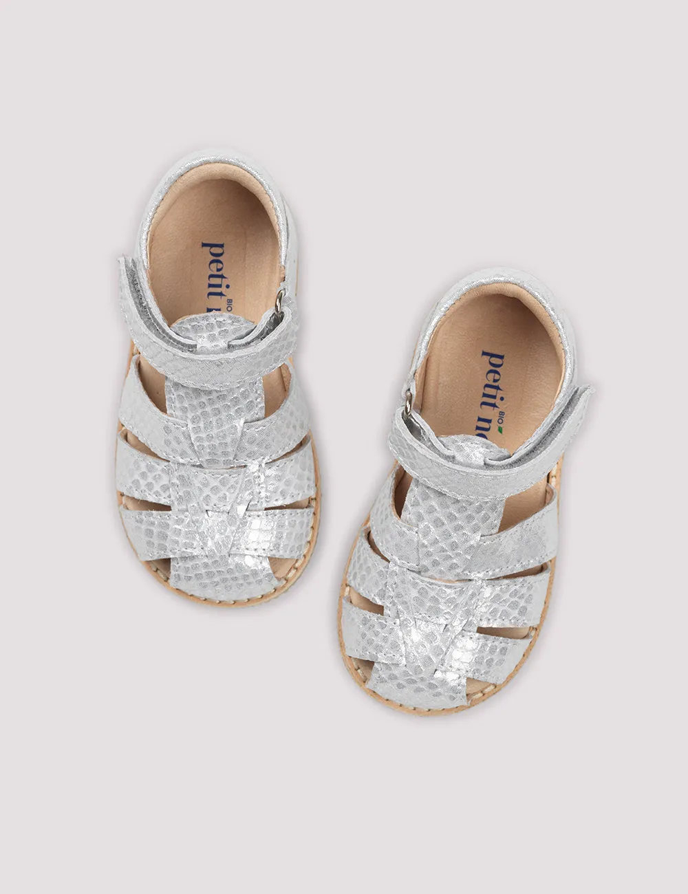 Petit Nord Copenhagen Classic Silver Python Sandals