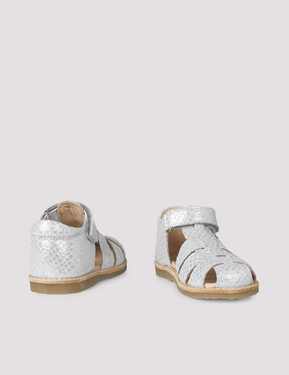 Petit Nord Copenhagen Classic Silver Python Sandals