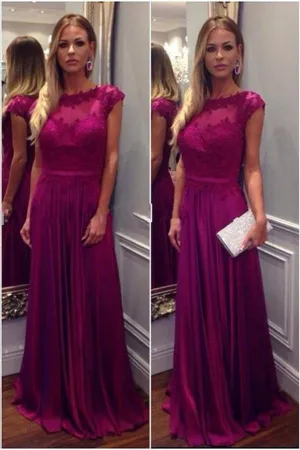 Pink Chiffon A-line High Neck Floor-length Prom Dresses with Appliques, MP322