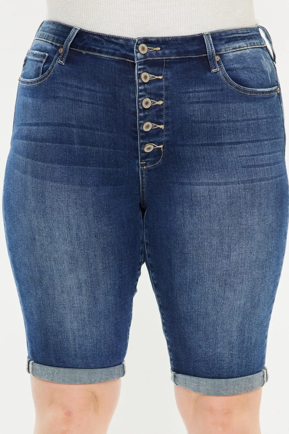Plus Size Cat's Whiskers Button Fly Denim Shorts