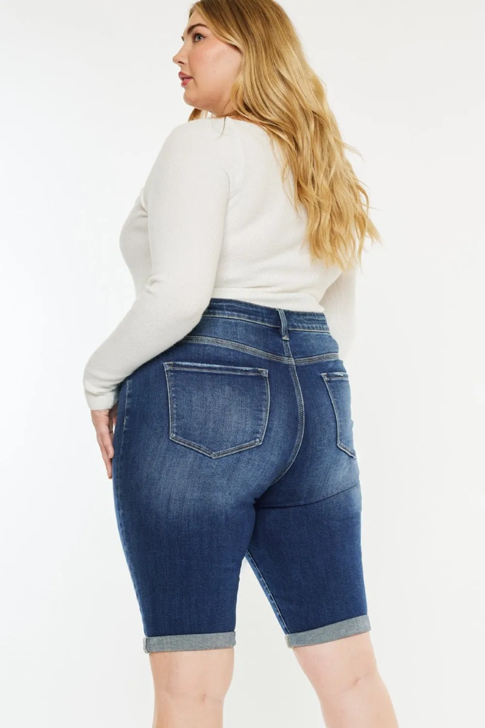 Plus Size Cat's Whiskers Button Fly Denim Shorts