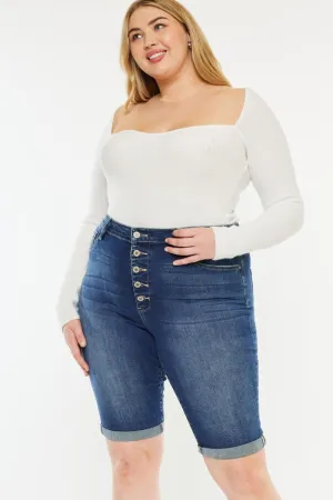 Plus Size Cat's Whiskers Button Fly Denim Shorts