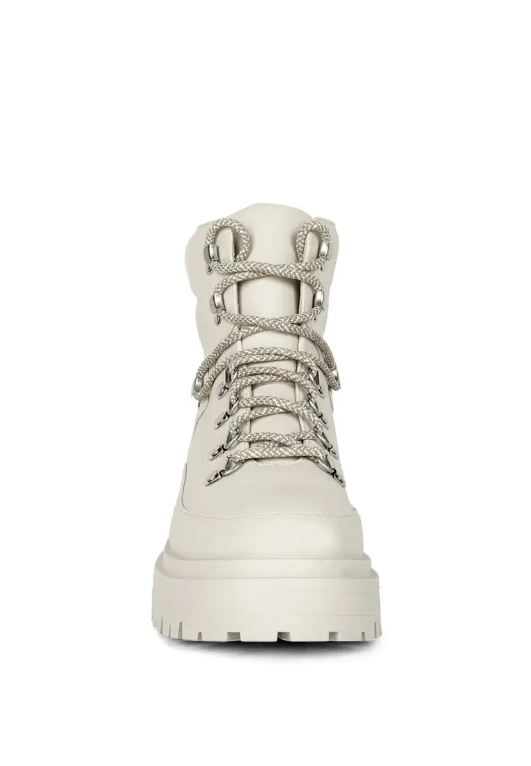 Ponsies Lace Up Biker Boot Ecru