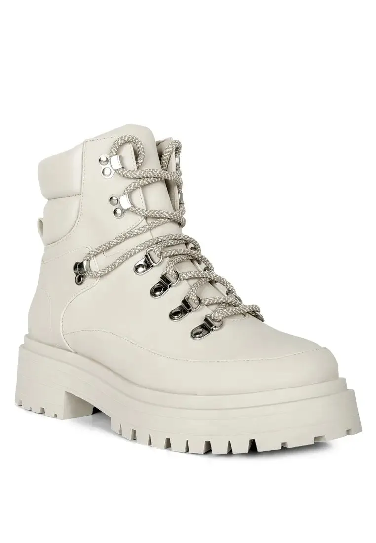 Ponsies Lace Up Biker Boot Ecru