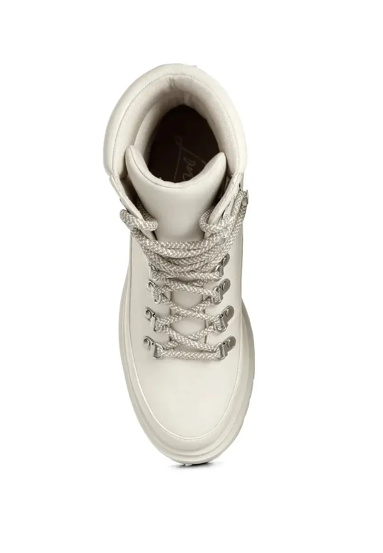 Ponsies Lace Up Biker Boot Ecru