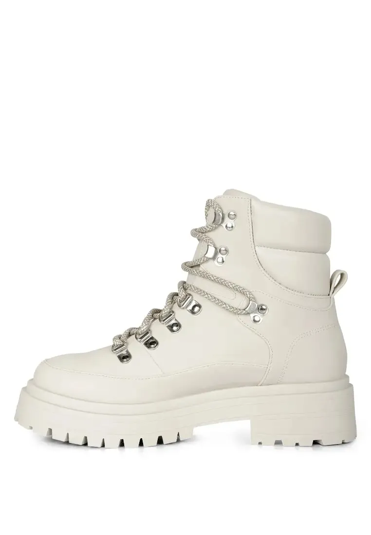 Ponsies Lace Up Biker Boot Ecru