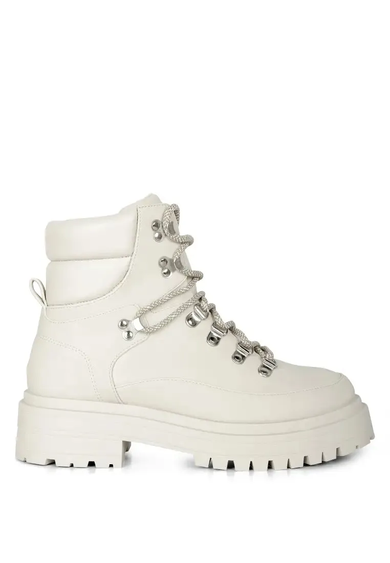 Ponsies Lace Up Biker Boot Ecru