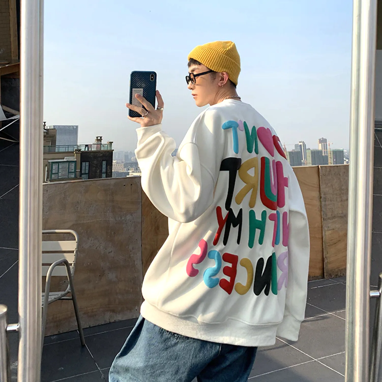 "HDRD" Sweat-shirt Hoodie imprimé coloré Noir - URB1™
