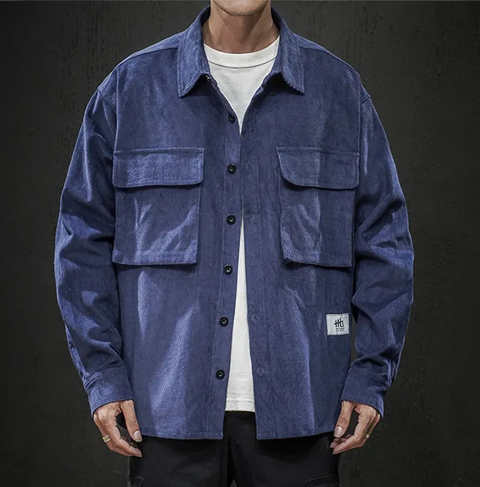 "HO" Chemise Veste en Velour Bleu - URB1™