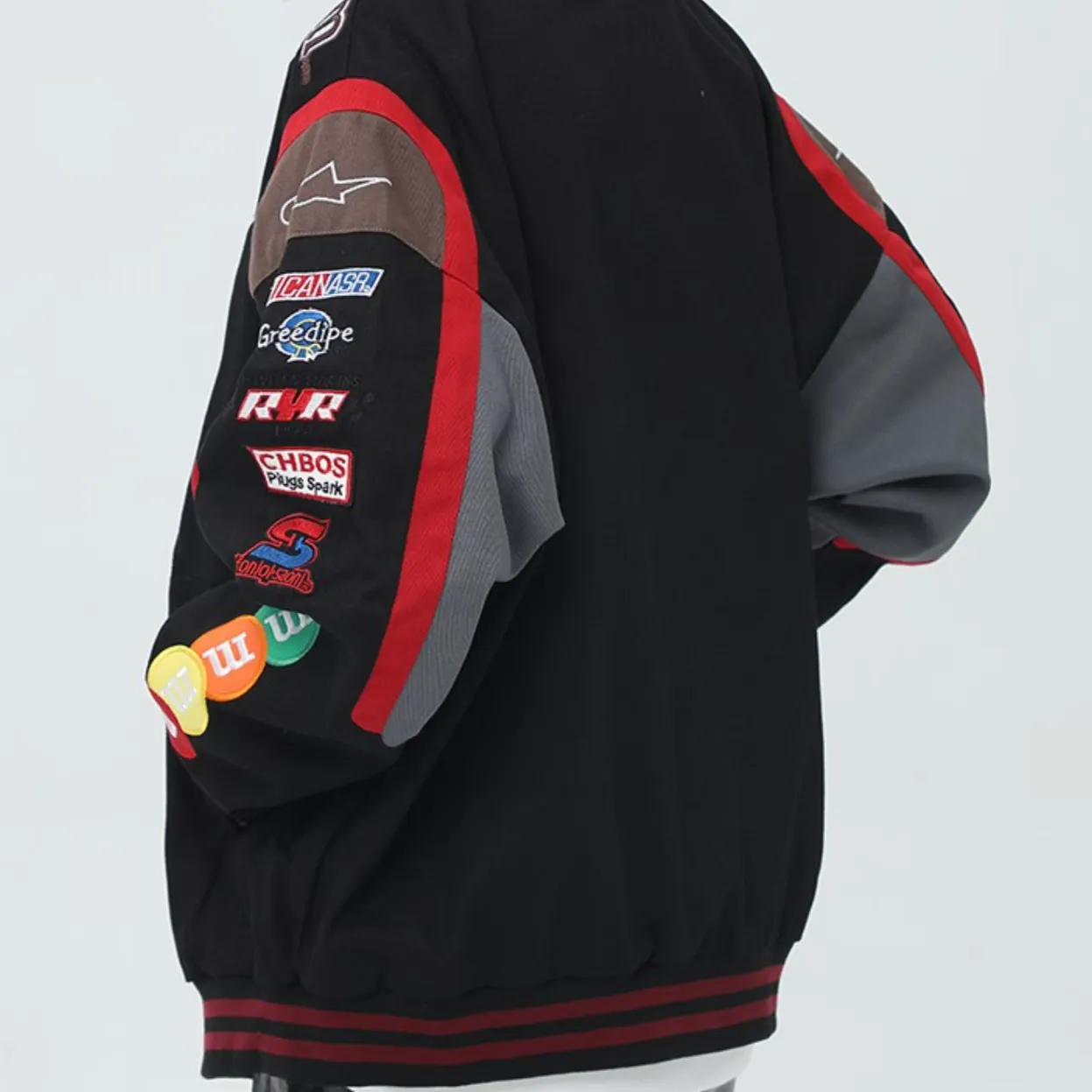 "M&M" Veste Universitaire Jacket Racing Brodée Noir - URB1™
