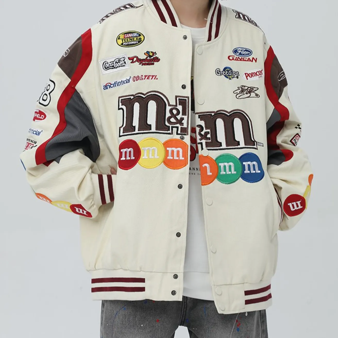 "M&M" Veste Universitaire Jacket Racing Brodée Noir - URB1™