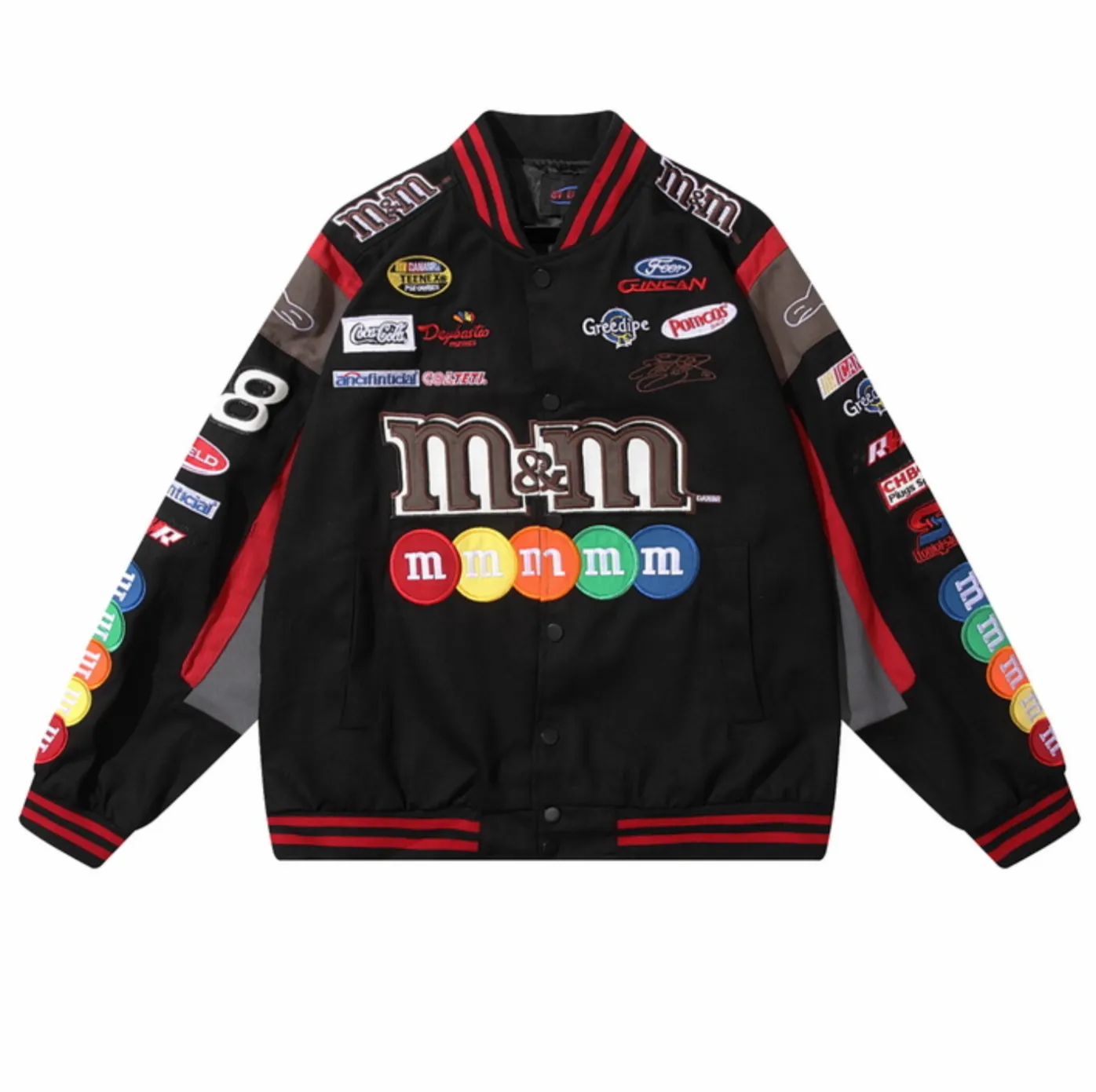 "M&M" Veste Universitaire Jacket Racing Brodée Noir - URB1™