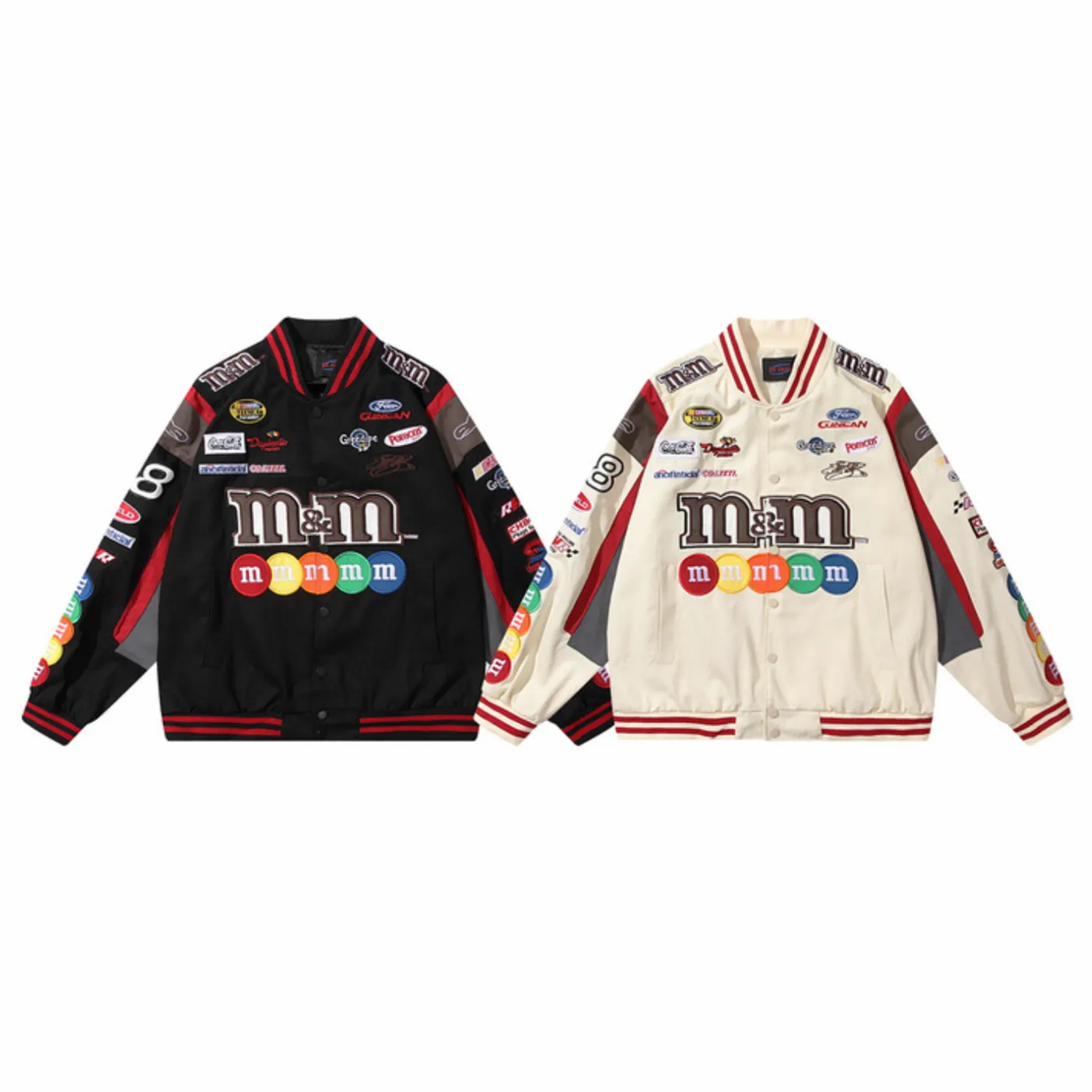 "M&M" Veste Universitaire Jacket Racing Brodée Noir - URB1™