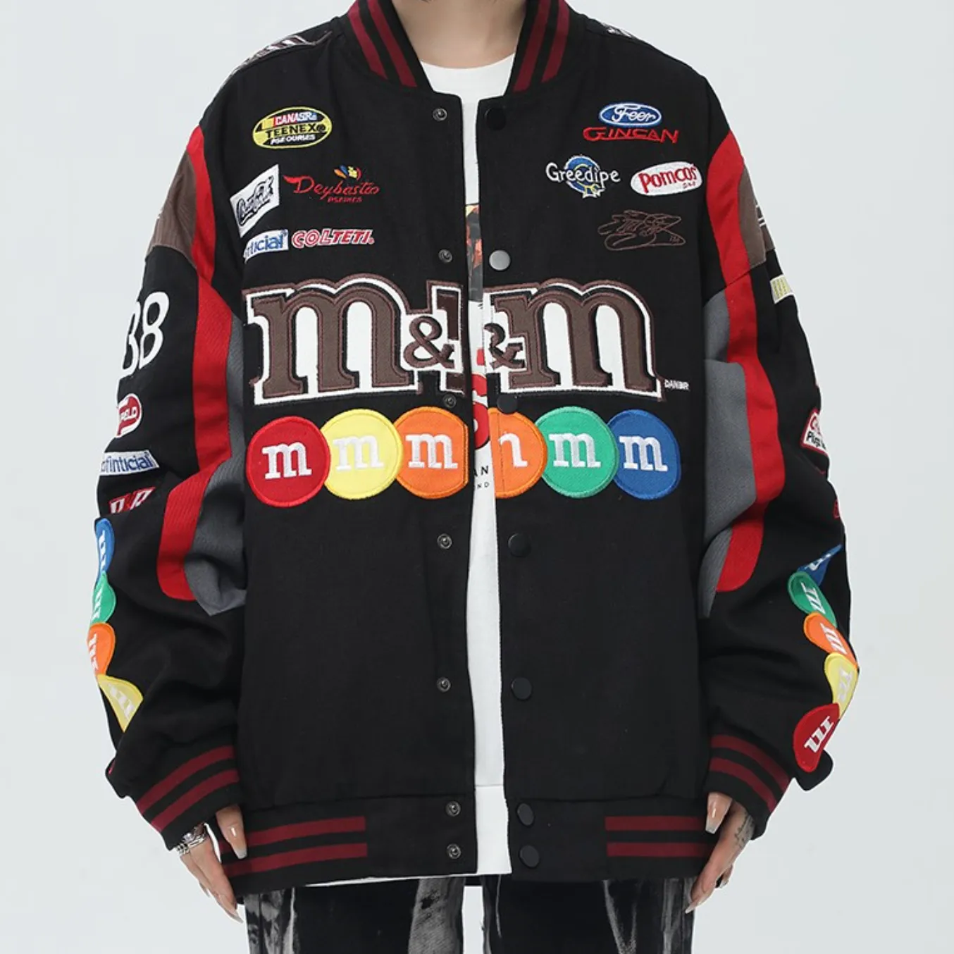 "M&M" Veste Universitaire Jacket Racing Brodée Noir - URB1™