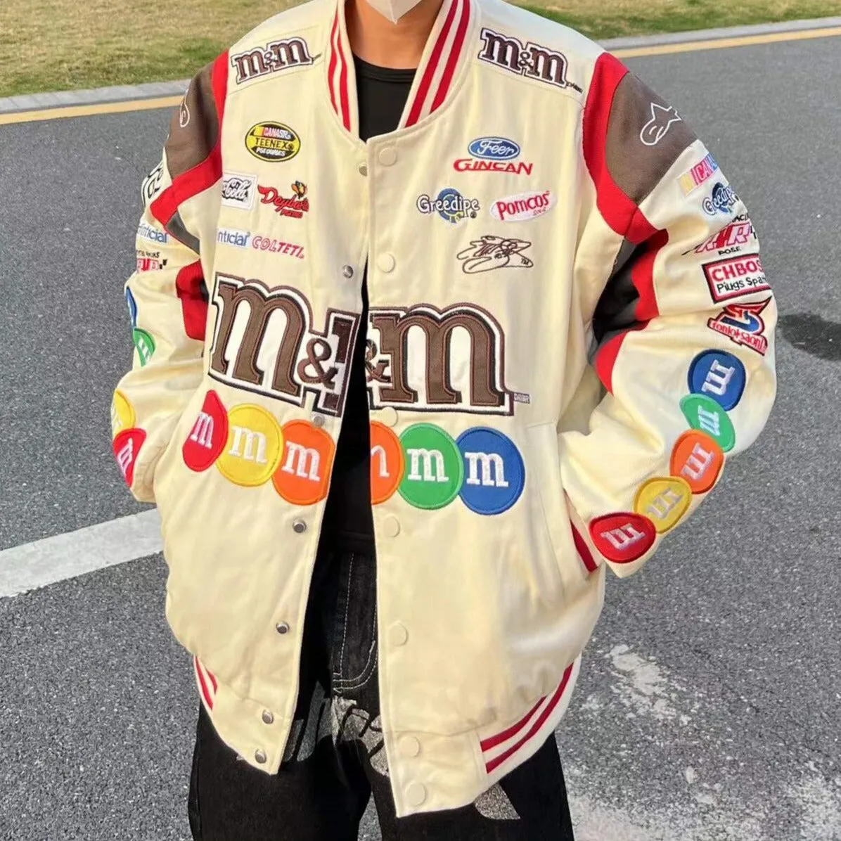 "M&M" Veste Universitaire Jacket Racing Brodée Noir - URB1™
