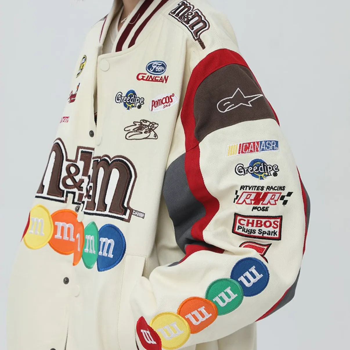 "M&M" Veste Universitaire Jacket Racing Brodée Noir - URB1™