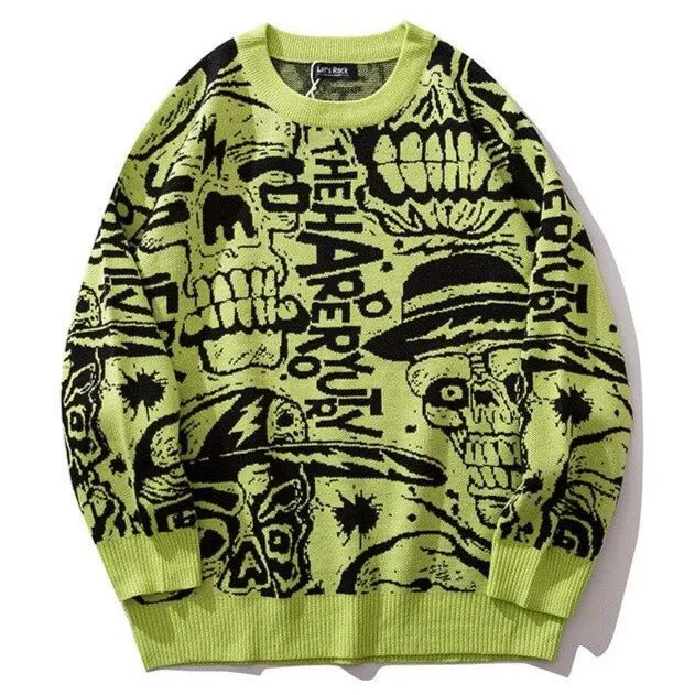 "SKULL" Crewneck Pull Blanc tricoté - URB1™