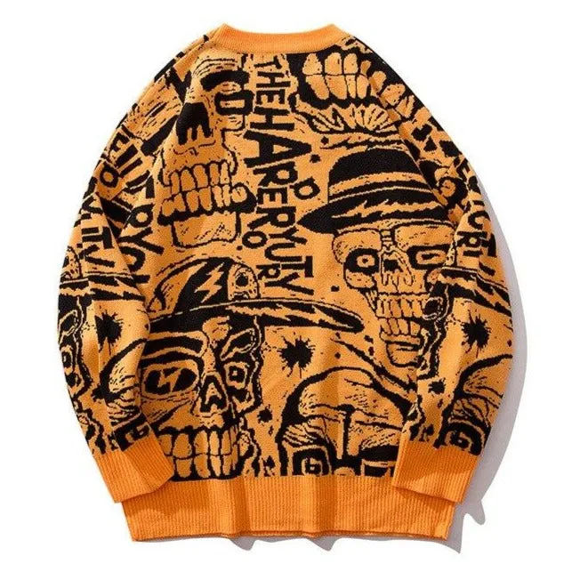 "SKULL" Crewneck Pull Blanc tricoté - URB1™
