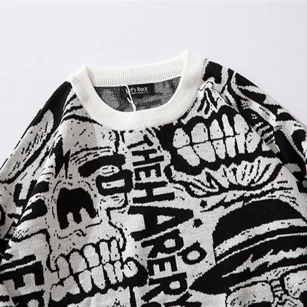 "SKULL" Crewneck Pull Blanc tricoté - URB1™
