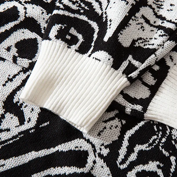 "SKULL" Crewneck Pull Blanc tricoté - URB1™