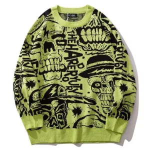 "SKULL" Crewneck Pull Blanc tricoté - URB1™
