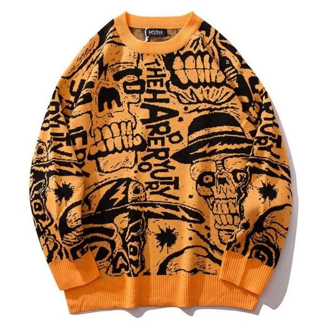 "SKULL" Crewneck Pull Blanc tricoté - URB1™