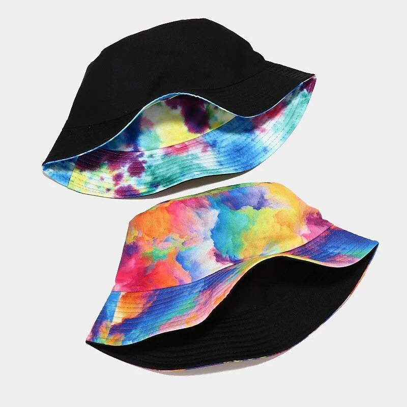 "TIE AND DYE" Chapeau Bob Imprimé Noir Orange - URB1™