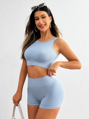 Round Neck Active Set – Wide Strap Top & Shorts