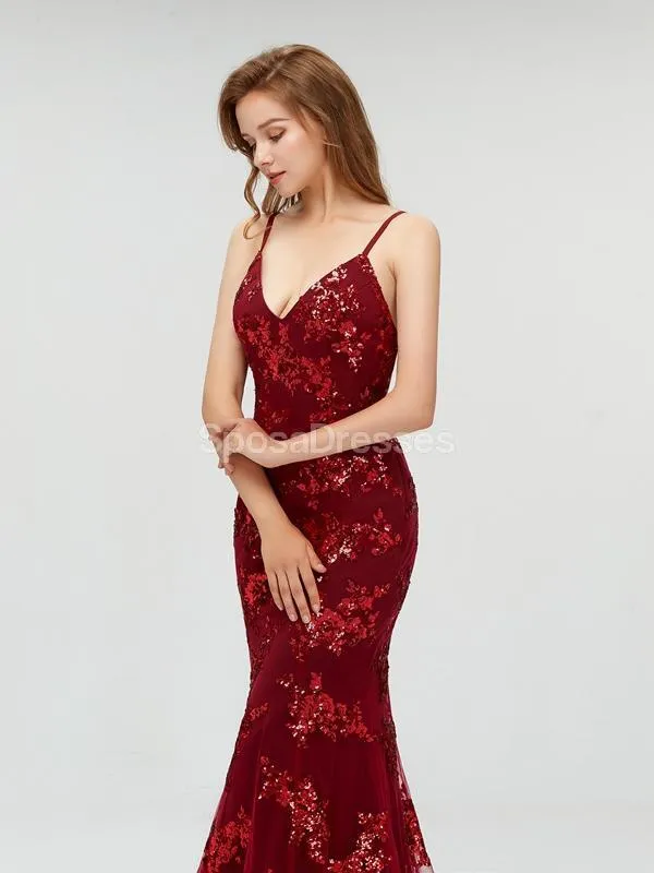 Sexy Backless Gray Sequin Lace Mermaid Long Evening Prom Dresses, Cheap Prom Dresses,17264