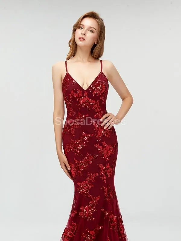 Sexy Backless Gray Sequin Lace Mermaid Long Evening Prom Dresses, Cheap Prom Dresses,17264