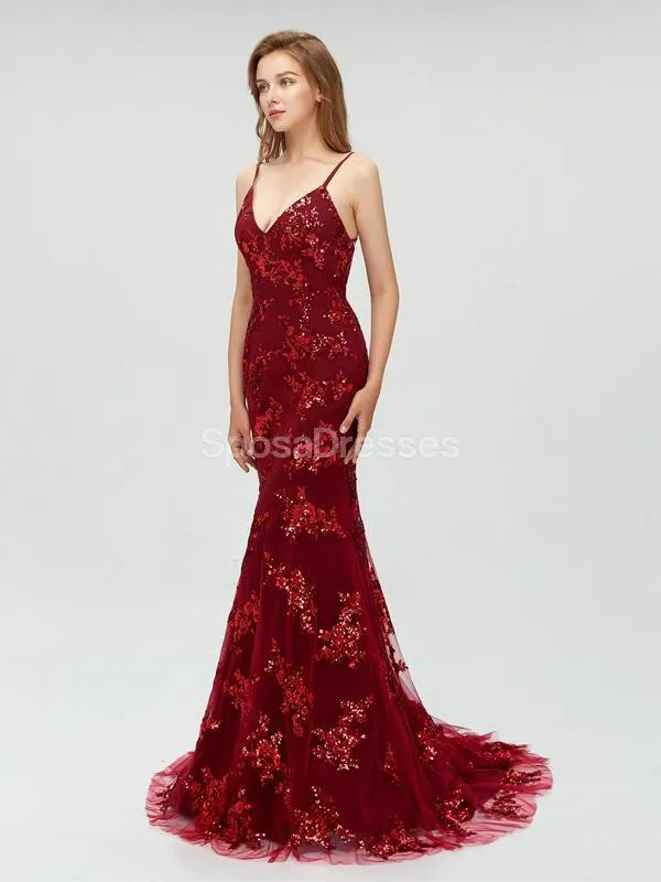 Sexy Backless Gray Sequin Lace Mermaid Long Evening Prom Dresses, Cheap Prom Dresses,17264