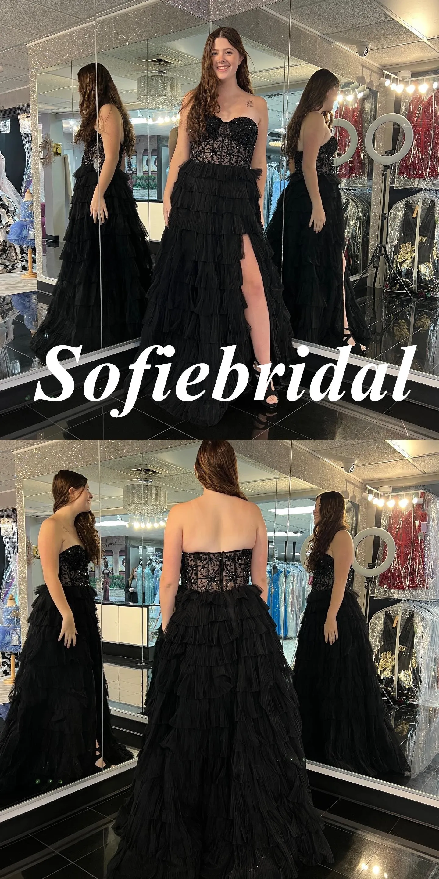 Sexy Black Sweetheart Side Slit A-Line Long Prom Dresses, PD0951