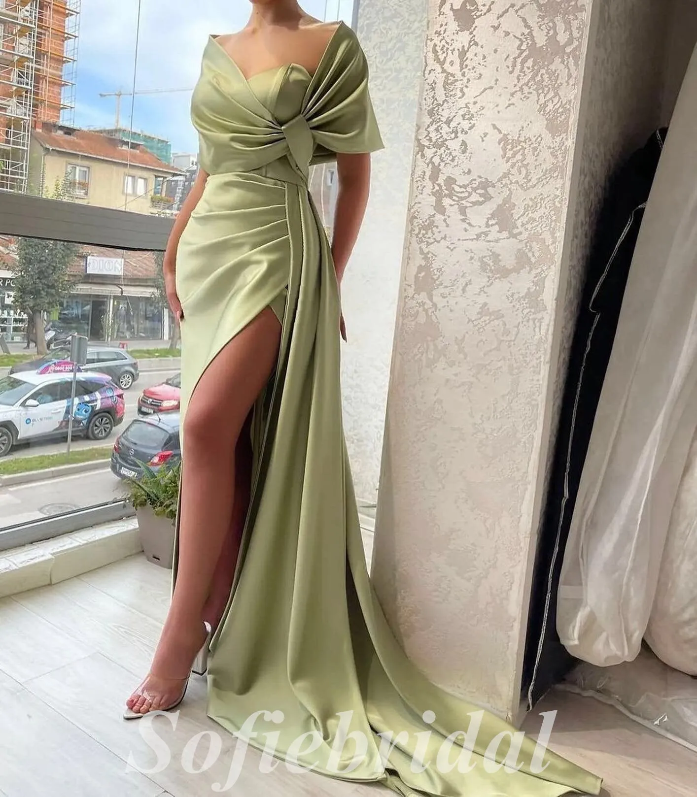 Sexy Satin Sleeveless Side Slit Mermaid Long Prom Dresses,SFPD0739