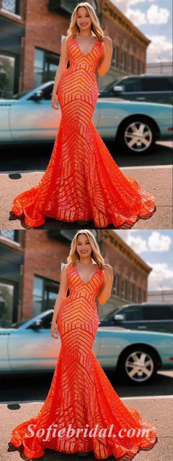Sexy Shiny Sequin Spaghetti Straps V-Neck Sleeveless Mermaid Long Prom Dresses,SFPD0462