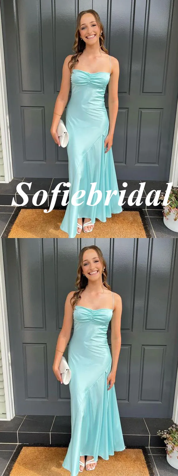 Sexy Soft Satin Spaghetti Straps Sleeveless Mermaid Floor Length Prom Dress, PD01083