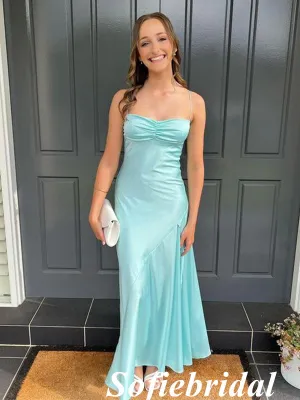 Sexy Soft Satin Spaghetti Straps Sleeveless Mermaid Floor Length Prom Dress, PD01083