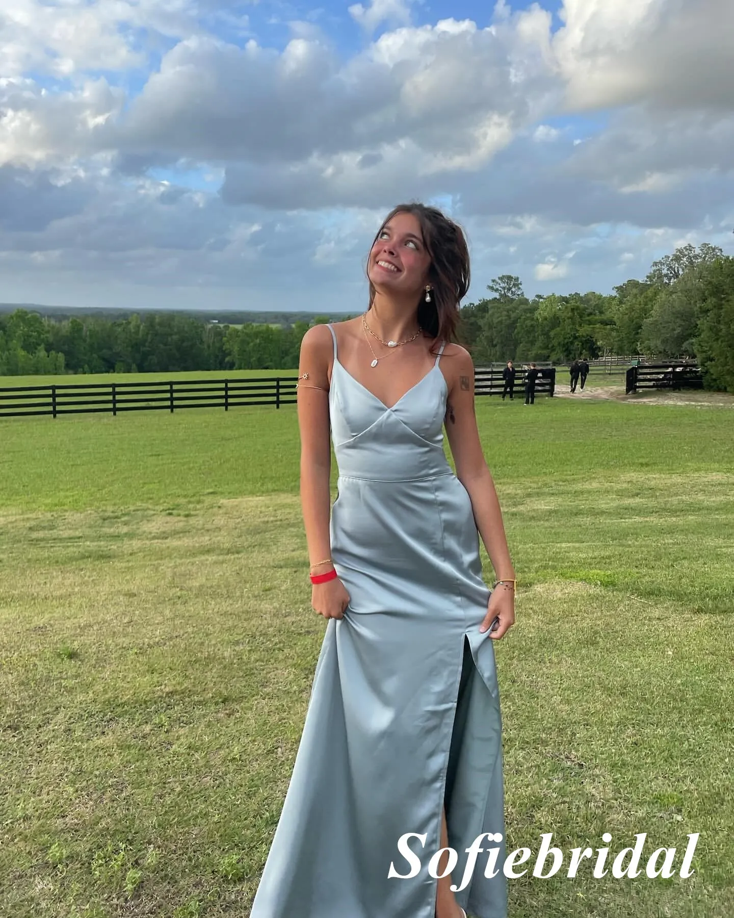 Sexy Soft Satin Spaghetti Straps V-Neck Sleeveless Side Slit Mermaid Floor Length Prom Dress, PD01093