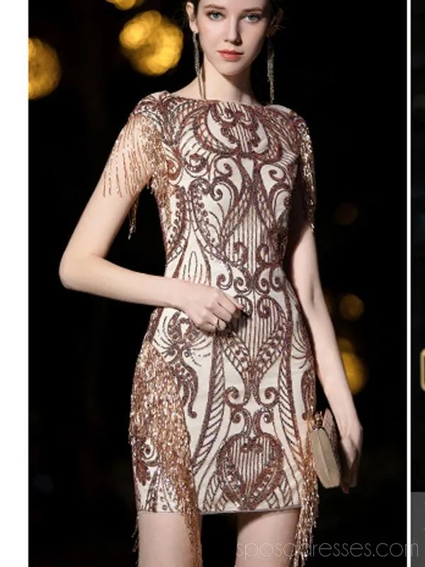 Short Sleeves Sparkly Gold Sequin Cheap Homecoming Dresses Online, Cheap Short Prom Dresses, CM773