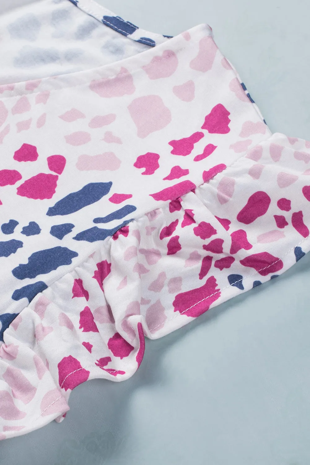 Spotted Print Ruffled V Neck Tank Top