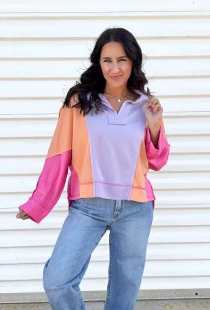 Sunset Bloom Color Block Pullover